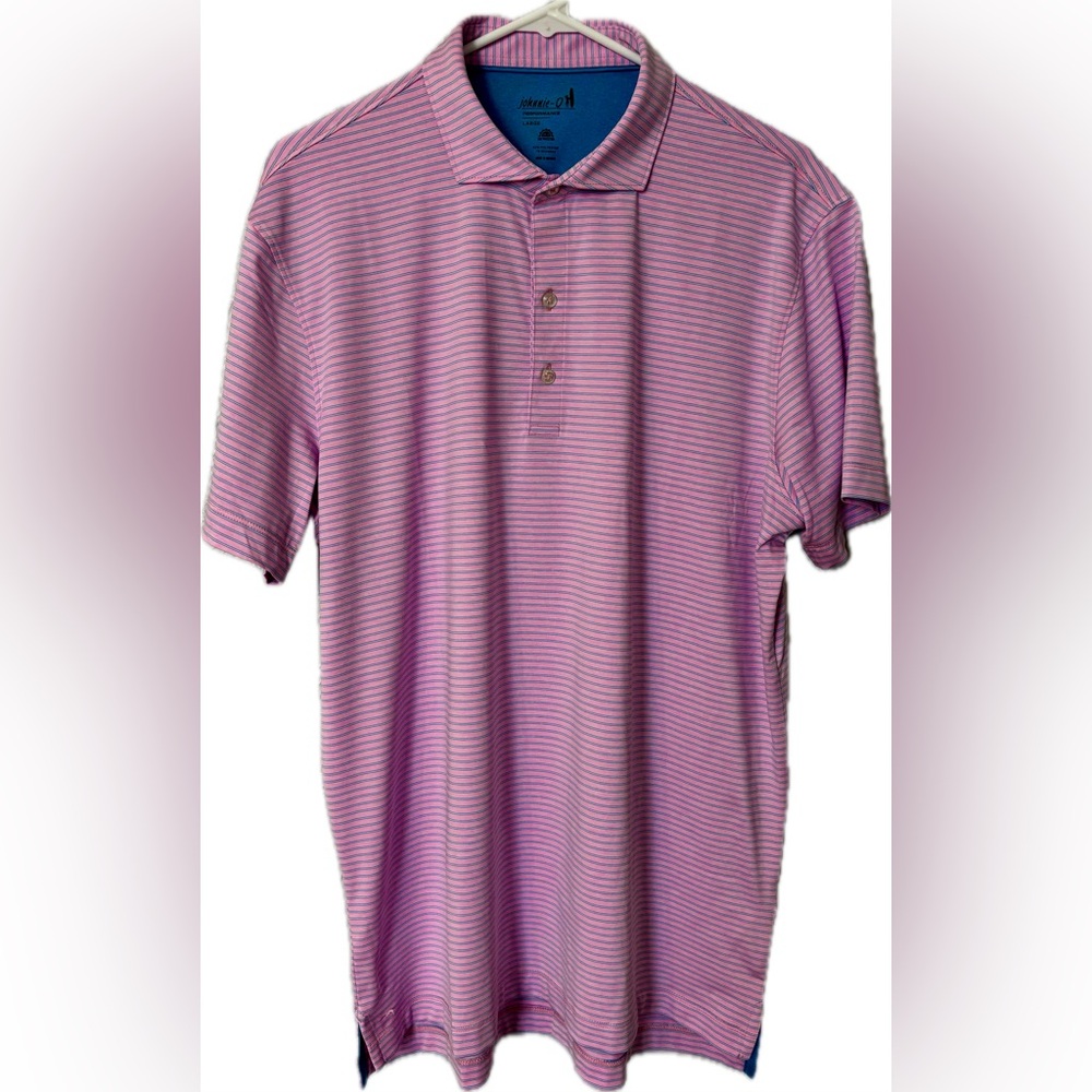 ⛳️ Johnnie-O Men’s Performance Golf Polo - L - Pink - Blue & White Stripped ⛳️